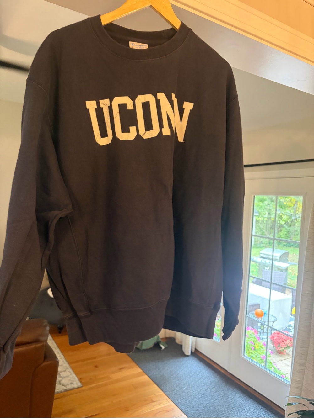 Champion Navy Crewneck Sweatshirt with White UCONN Lettering